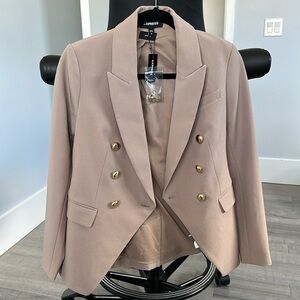 Express - Supersoft Twill Double Breasted Novelty Button Blazer Beige